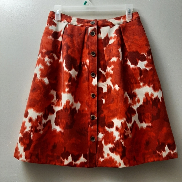 J. Crew Dresses & Skirts - J. Crew Red and White Floral Pleated Wool A- Line Skirt Size 4
